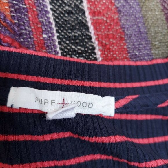 Anthropologie Pure + Good Womens Miranda Striped T-Shirt Small Scoop Neck Ribbed - Picture 3 of 7